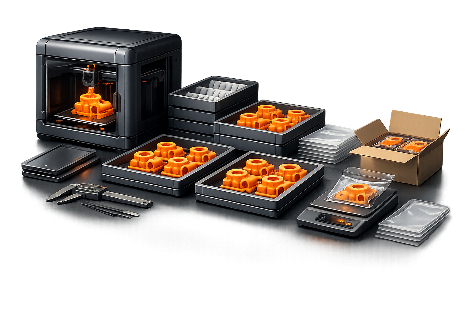 Kleinserie mehrerer 3D-gedruckter Bauteile